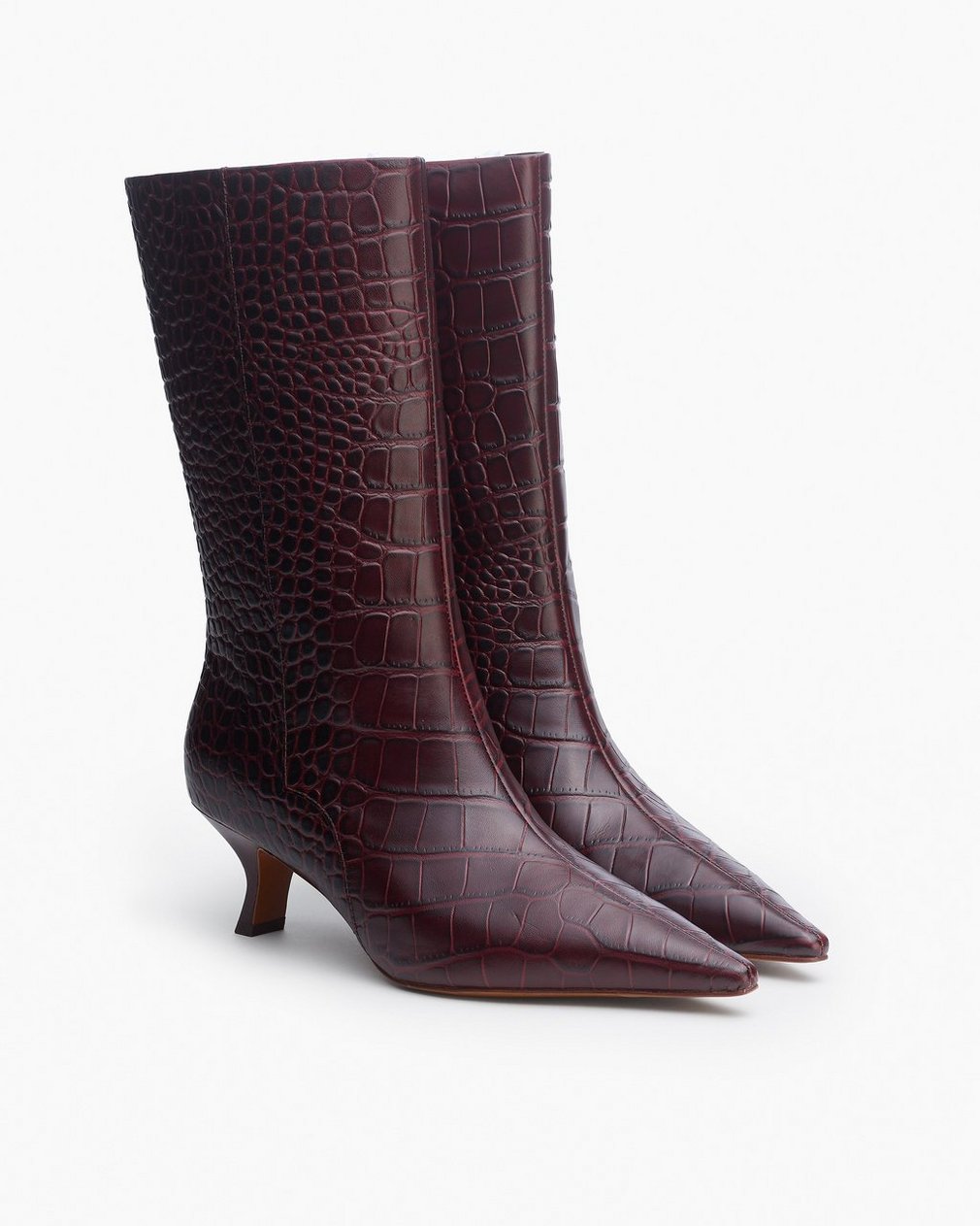 Mott Embossed Leather Boots - Bordeaux Croc