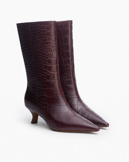 Mott Embossed Leather Boots - Bordeaux Croc