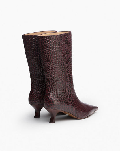 Mott Embossed Leather Boots - Bordeaux Croc
