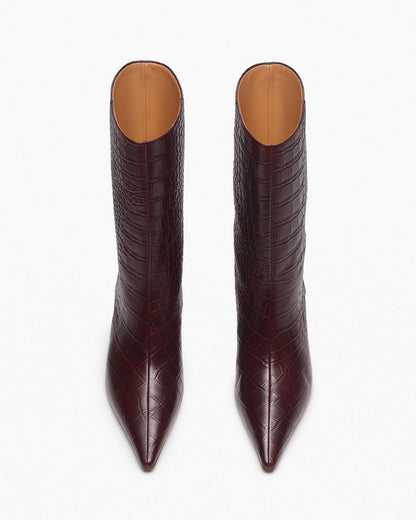 Mott Embossed Leather Boots - Bordeaux Croc