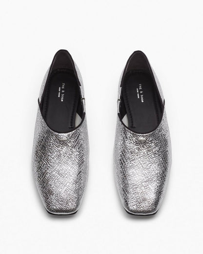 Sadie Leather Flats - Silver