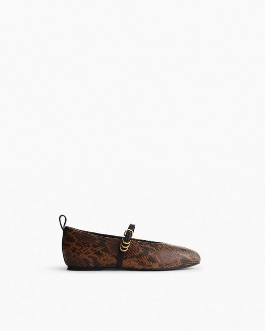Spire Leather Mary Janes - Brown Snake