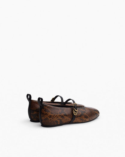 Spire Leather Mary Janes - Brown Snake