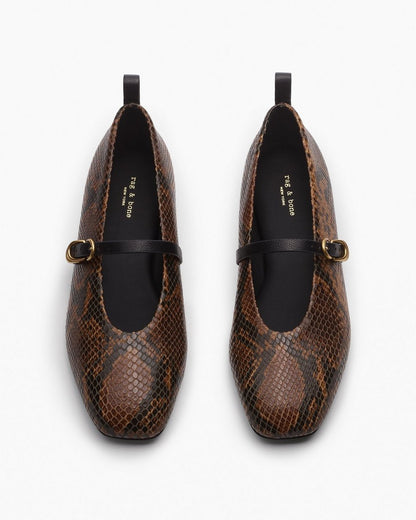 Spire Leather Mary Janes - Brown Snake