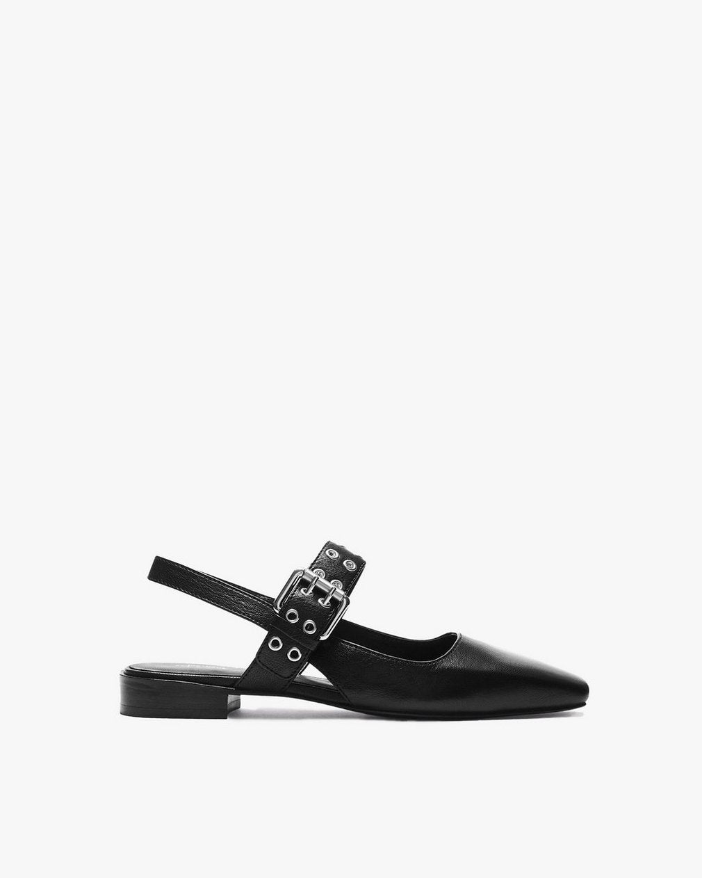 Astra Leather Slingback Flats - Black