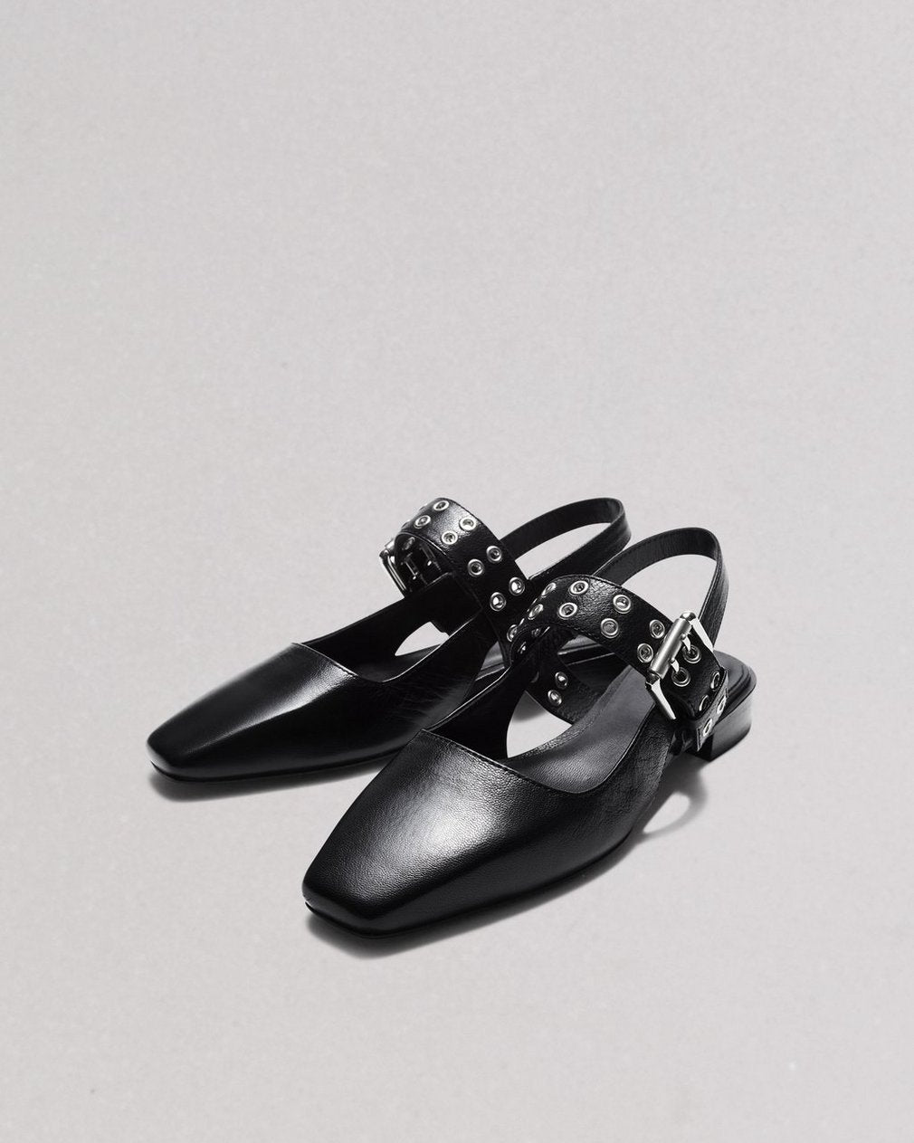 Astra Leather Slingback Flats - Black