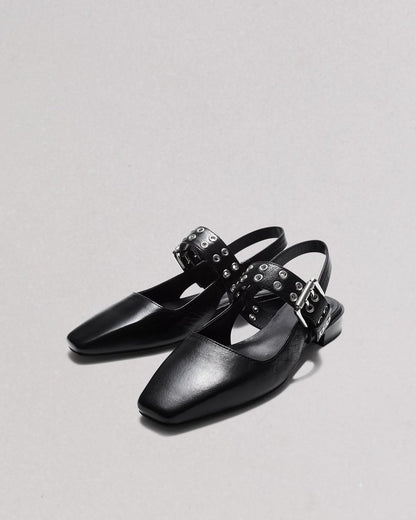 Astra Leather Slingback Flats - Black