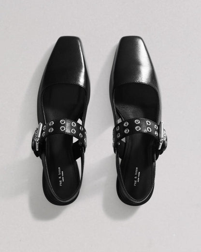 Astra Leather Slingback Flats - Black