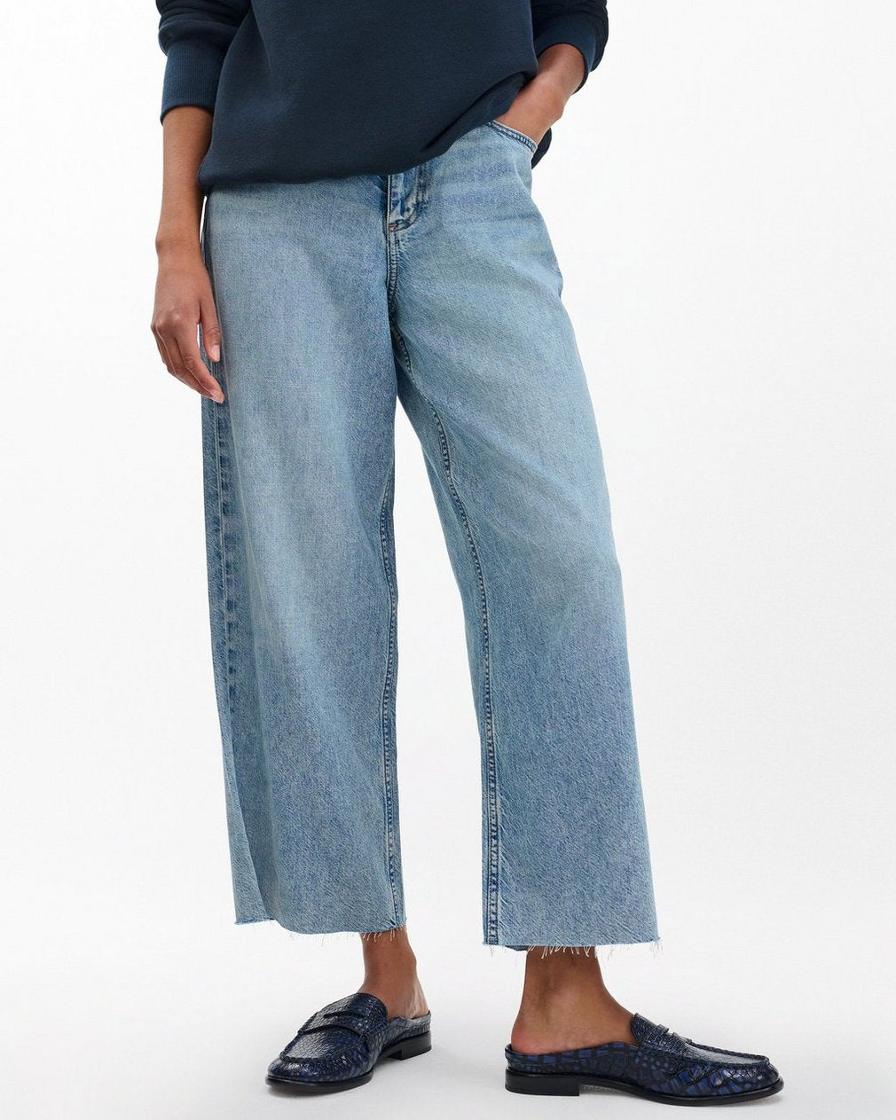 Carter Embossed Leather Mules - Indigo Croc