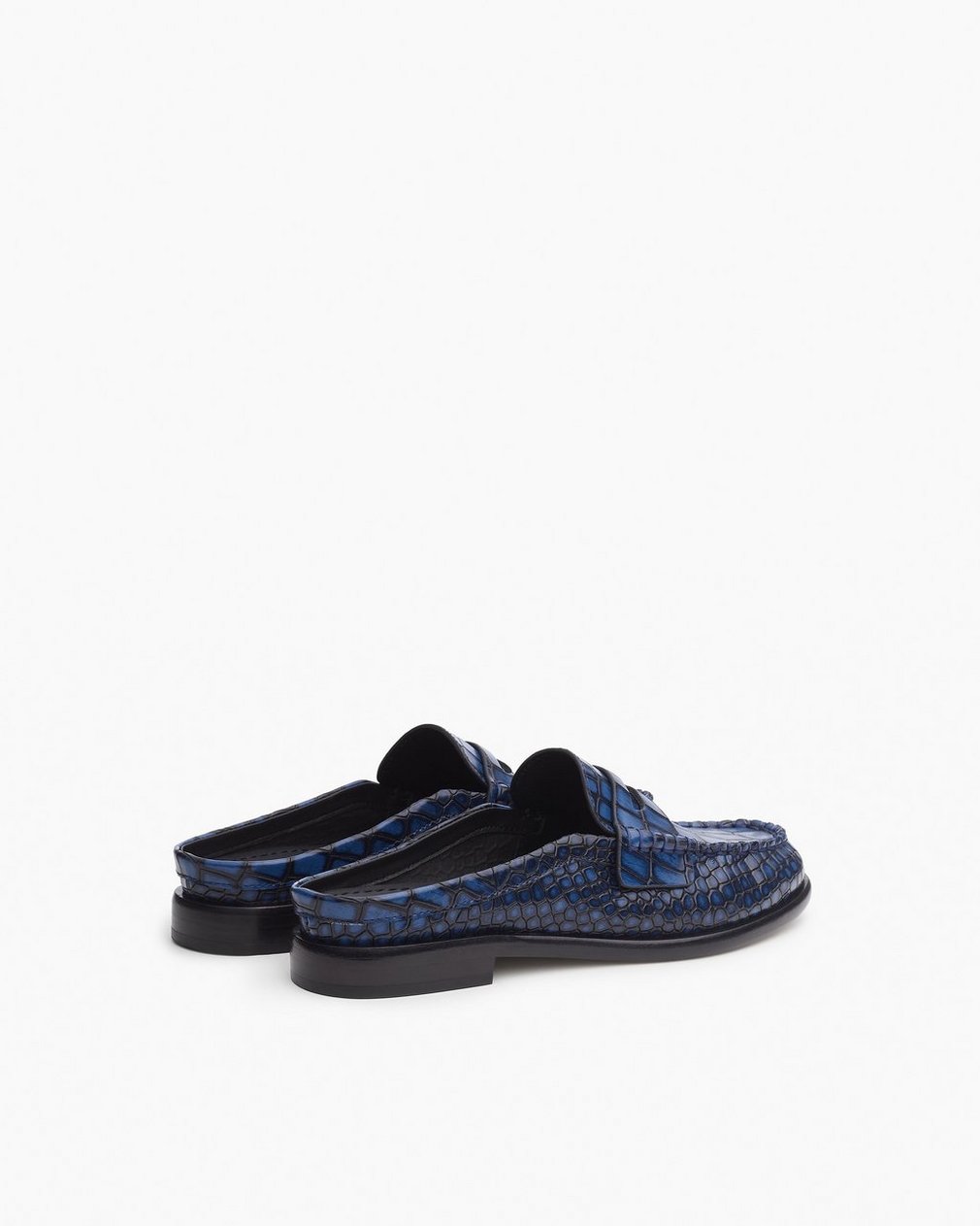 Carter Embossed Leather Mules - Indigo Croc
