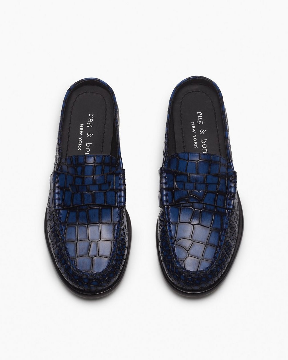 Carter Embossed Leather Mules - Indigo Croc
