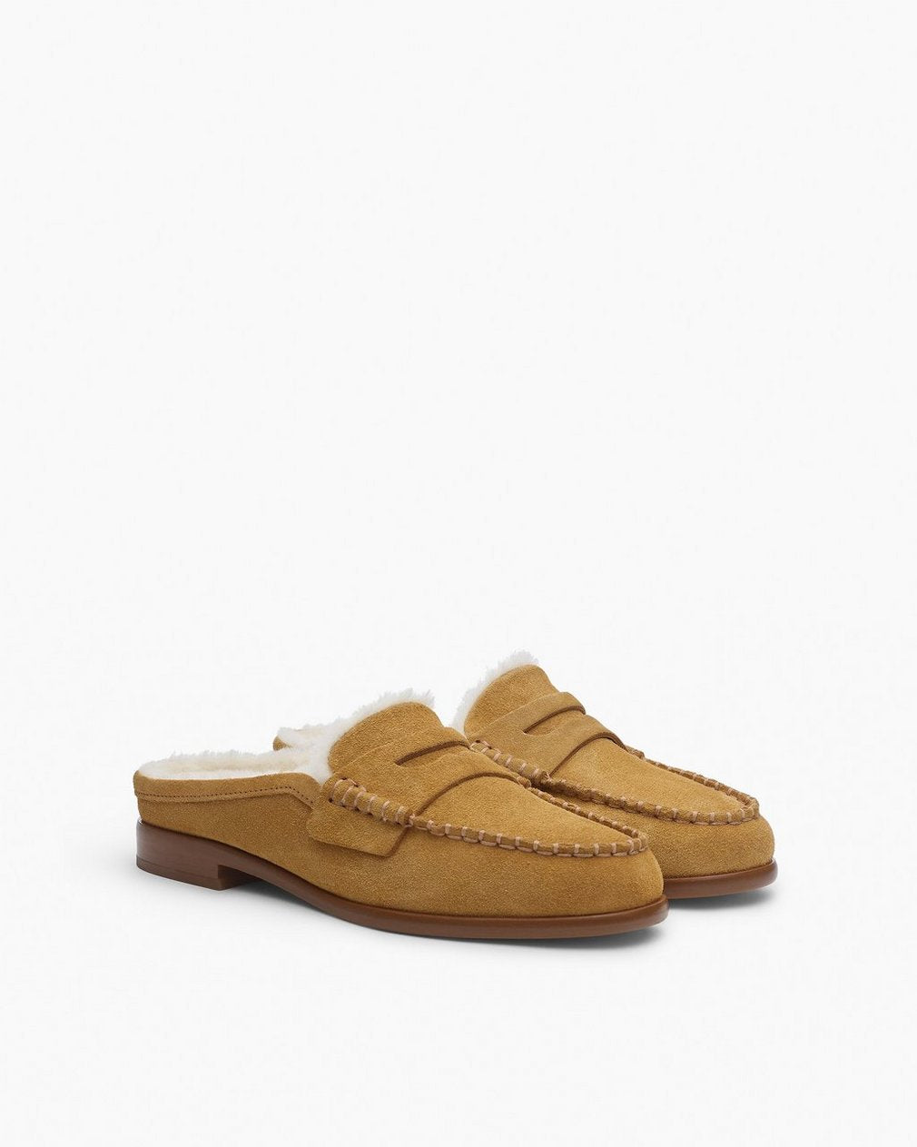 Carter Suede Shearling Mules - Caramel Suede Shearling