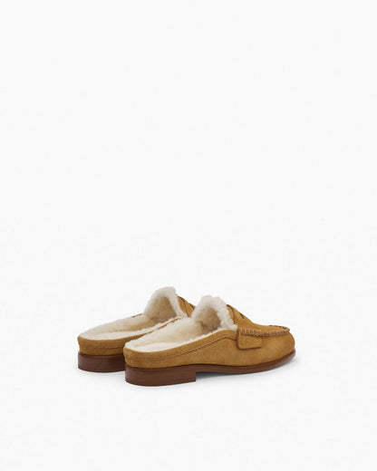 Carter Suede Shearling Mules - Caramel Suede Shearling