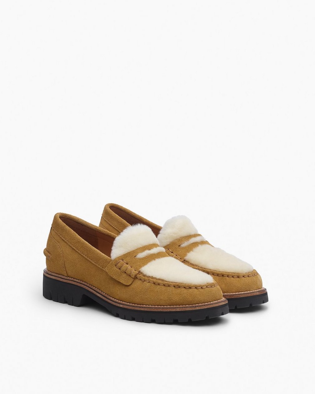Corey Suede Shearling Loafers - Caramel Suede Shearling