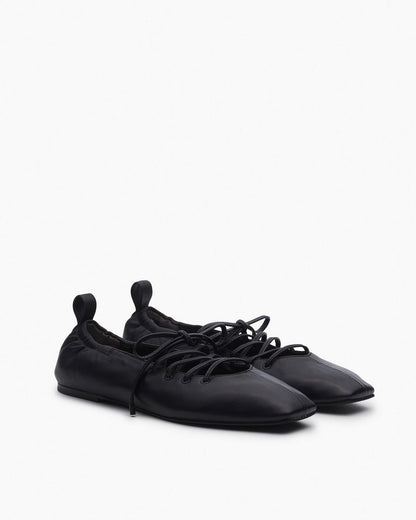 Sophia Leather Ballet Flats - Black