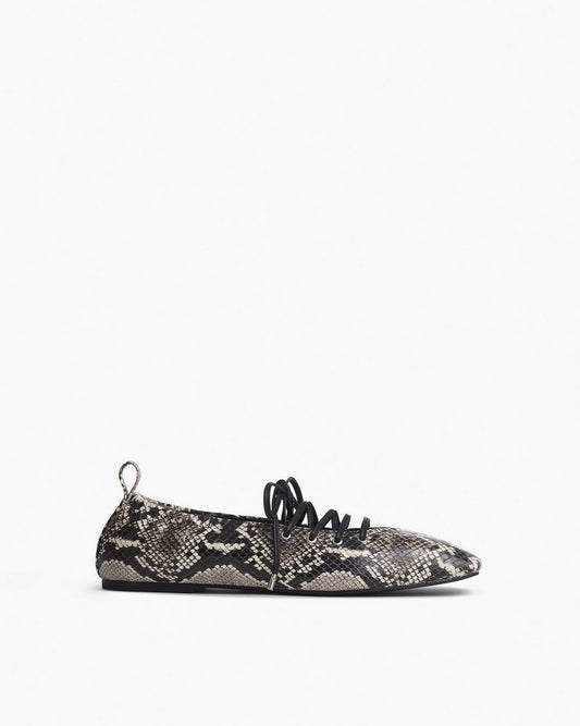 Sophia Embossed Leather Ballet Flats - White Snake