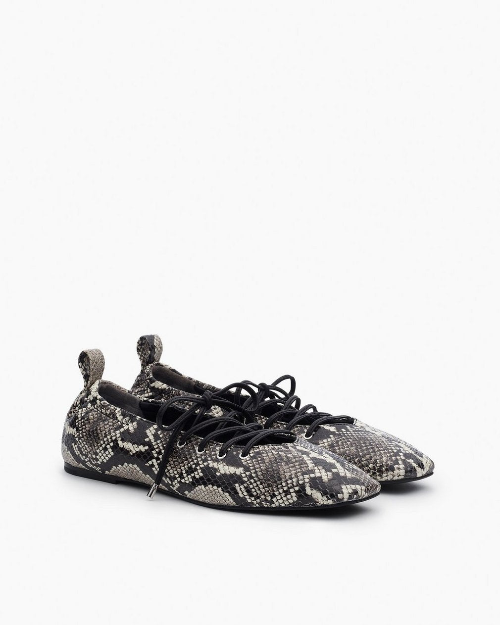 Sophia Embossed Leather Ballet Flats - White Snake