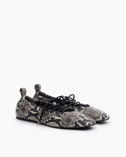 Sophia Embossed Leather Ballet Flats - White Snake