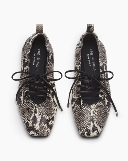 Sophia Embossed Leather Ballet Flats - White Snake