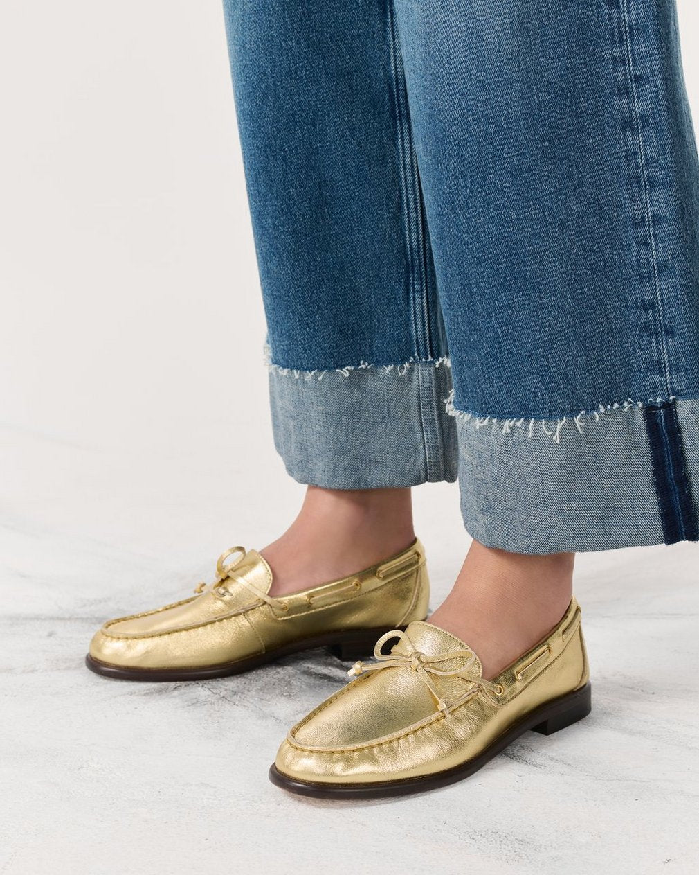 Carter Metallic Leather Boat Shoes - Gold