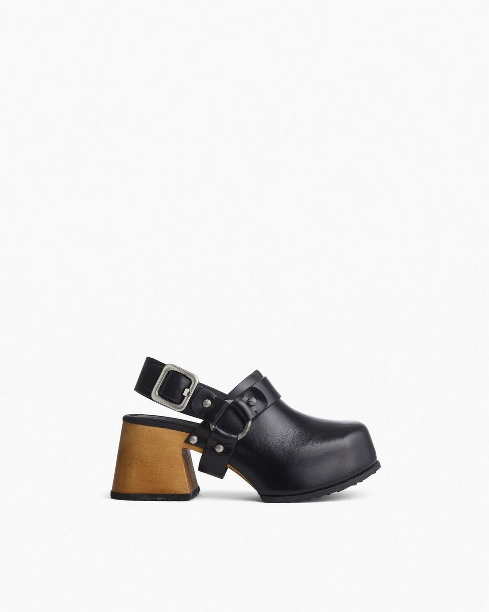 Farrah Leather Harness Clogs - Black