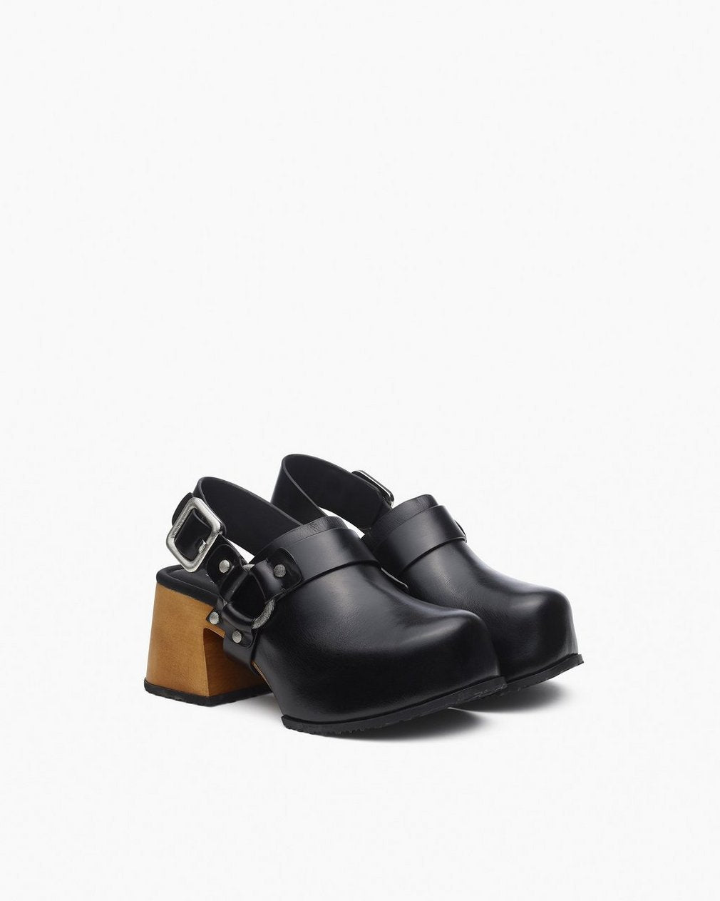Farrah Leather Harness Clogs - Black
