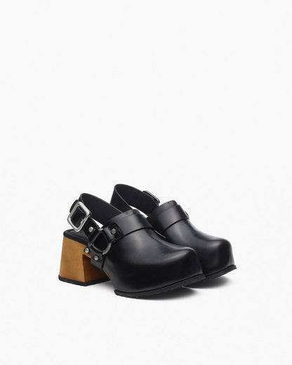 Farrah Leather Harness Clogs - Black