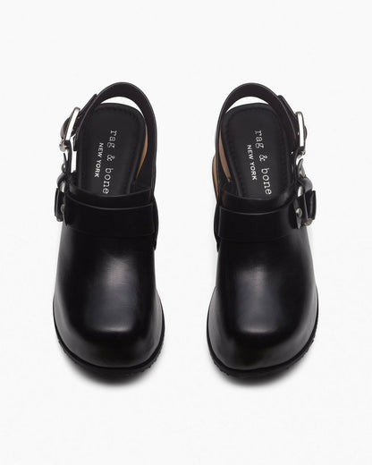Farrah Leather Harness Clogs - Black