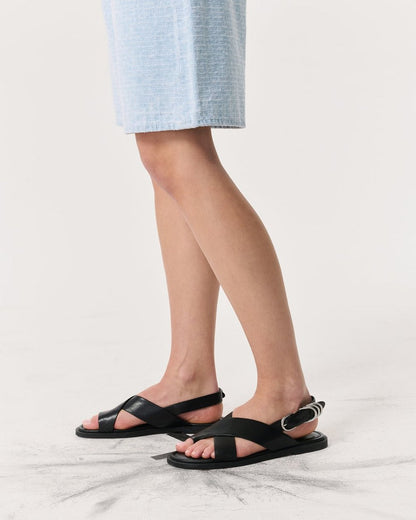 Gia Leather Crossover Sandals - Black