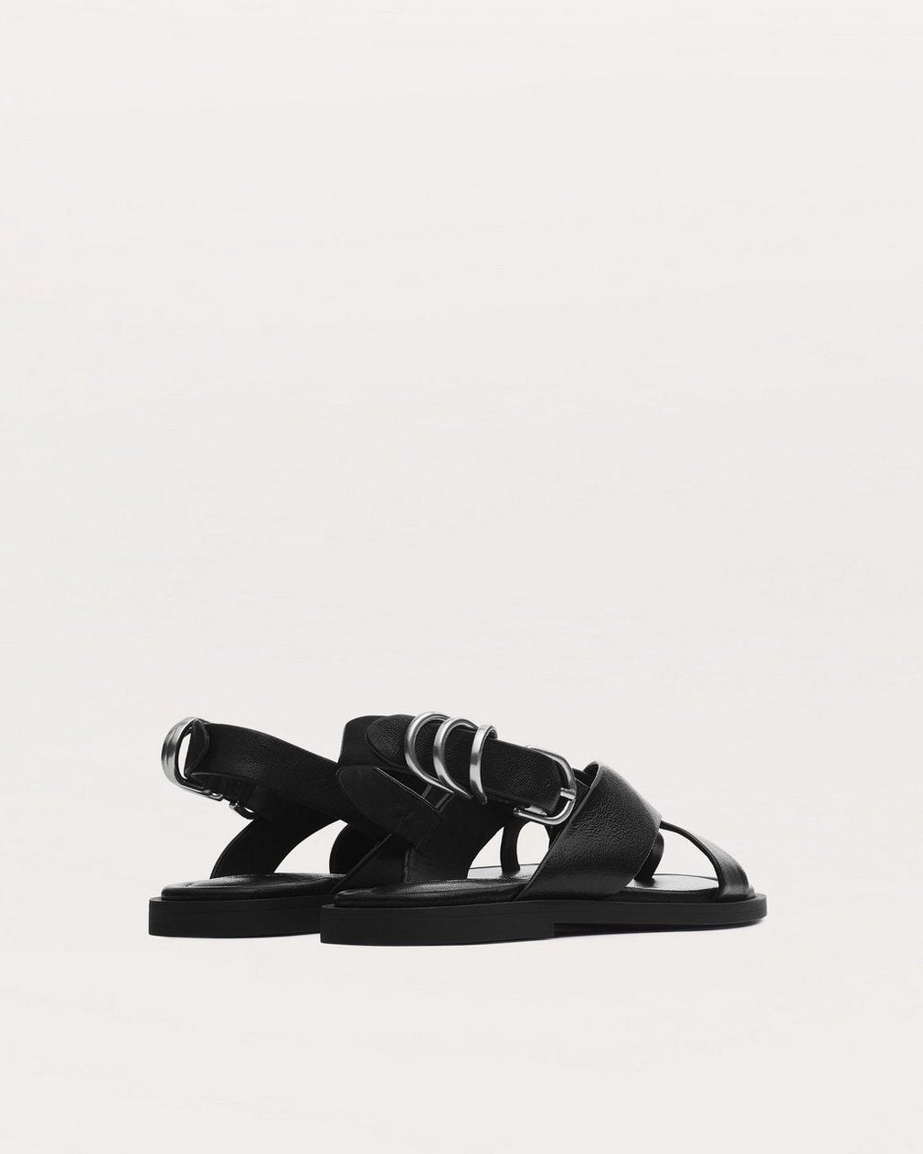 Gia Leather Crossover Sandals - Black