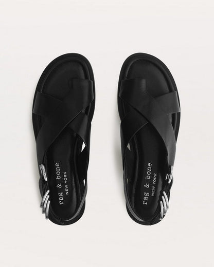 Gia Leather Crossover Sandals - Black