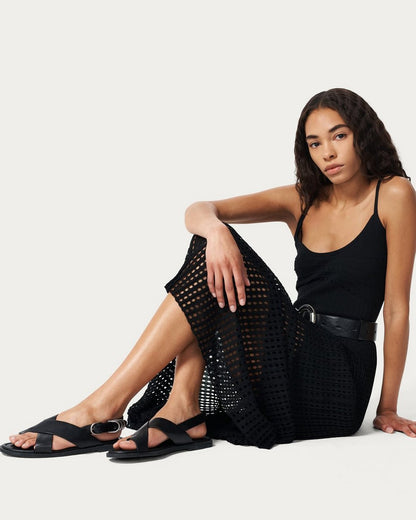 Gia Leather Crossover Sandals - Black