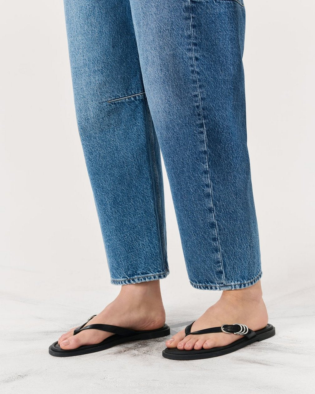 Gia Leather Flip Flops - Black