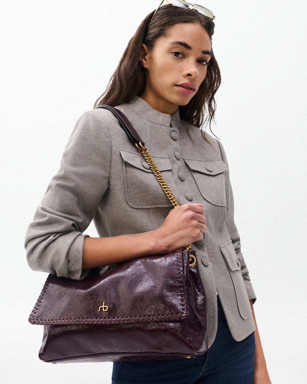 Chelsea Large Leather Flap Bag - Blackberry