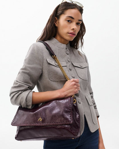 Chelsea Large Leather Flap Bag - Blackberry