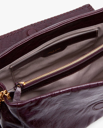 Chelsea Large Leather Flap Bag - Blackberry