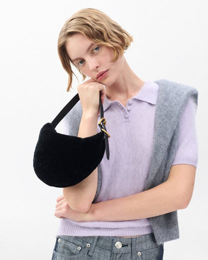 Mercer Small Shearling Hobo - Black