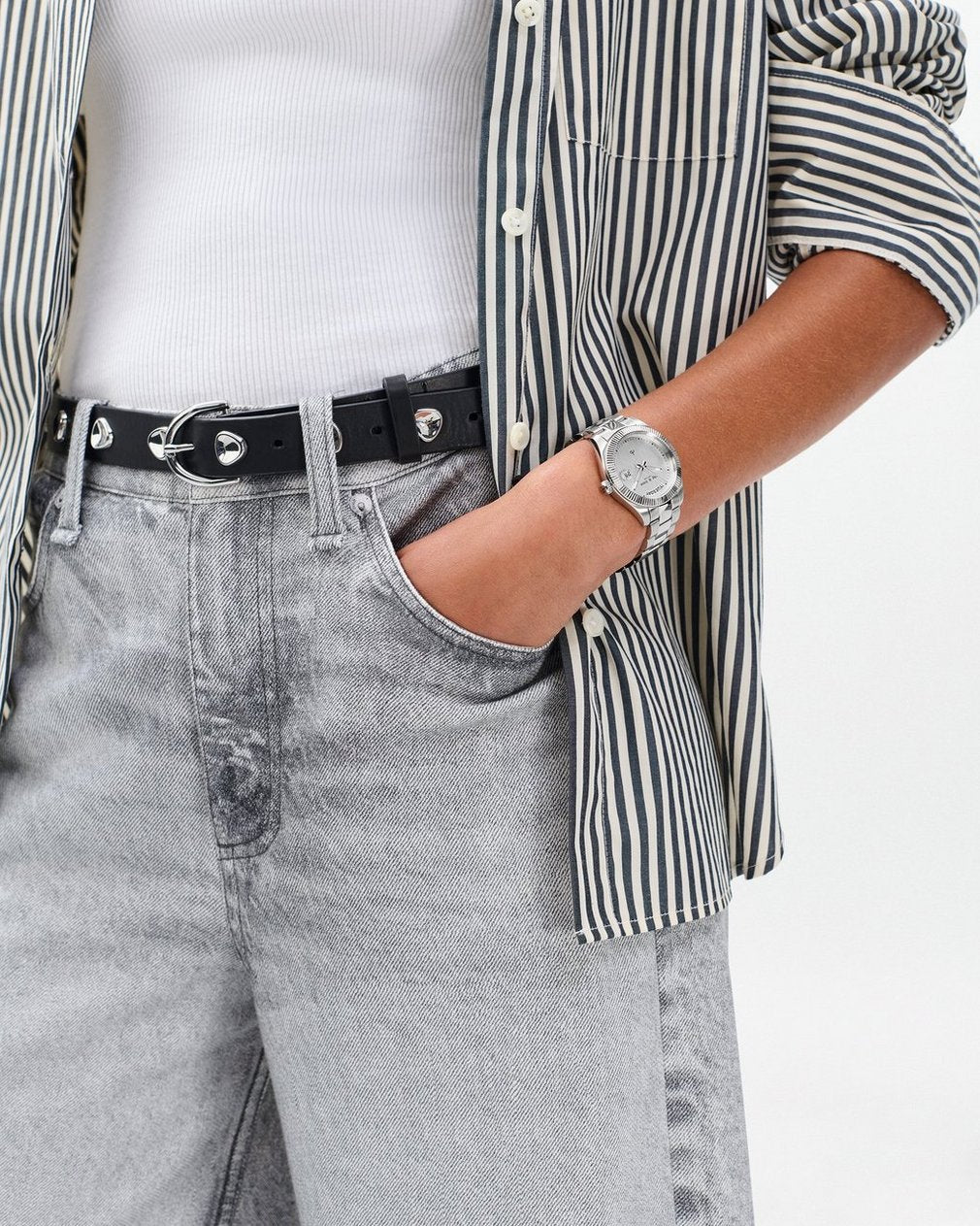 Lex Day Date Bracelet Watch, 34mm - Silver