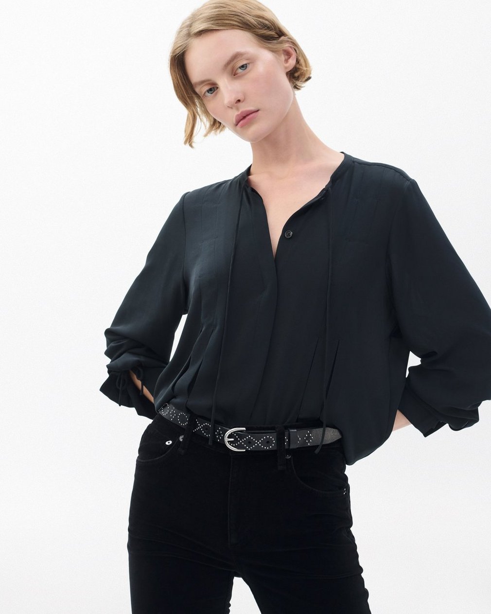 Maisie Studded Leather Belt - Black