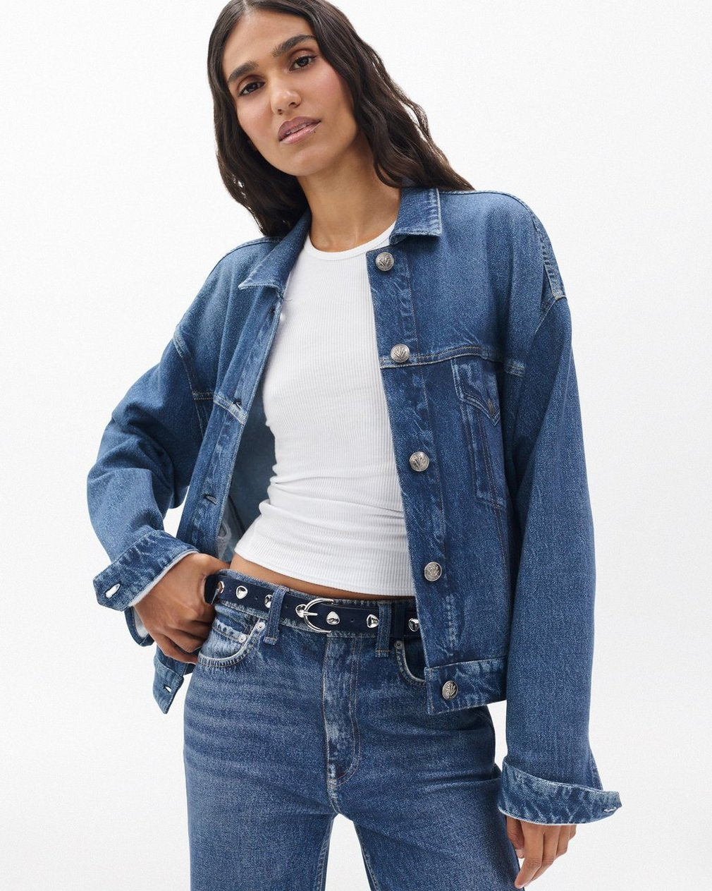 Brynn Studded Italian Suede Belt - Navy Suede