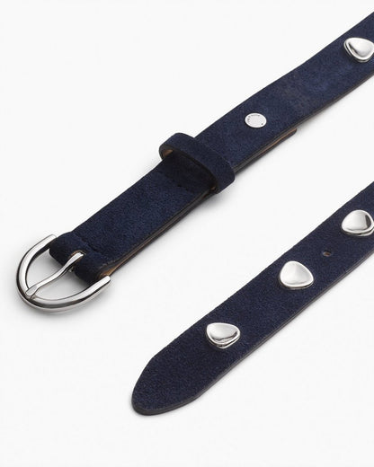 Brynn Studded Italian Suede Belt - Navy Suede