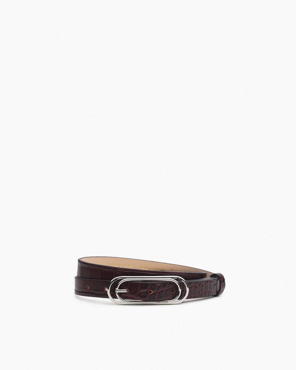 Duo Rounded Rebound Embossed Leather Belt - Bordeaux Croc