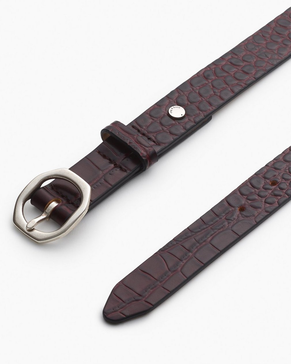 Small Audrey Leather Belt - Bordeaux Croc