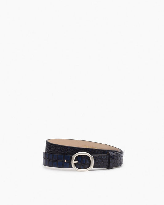 Small Audrey Leather Belt - Indigo Croc