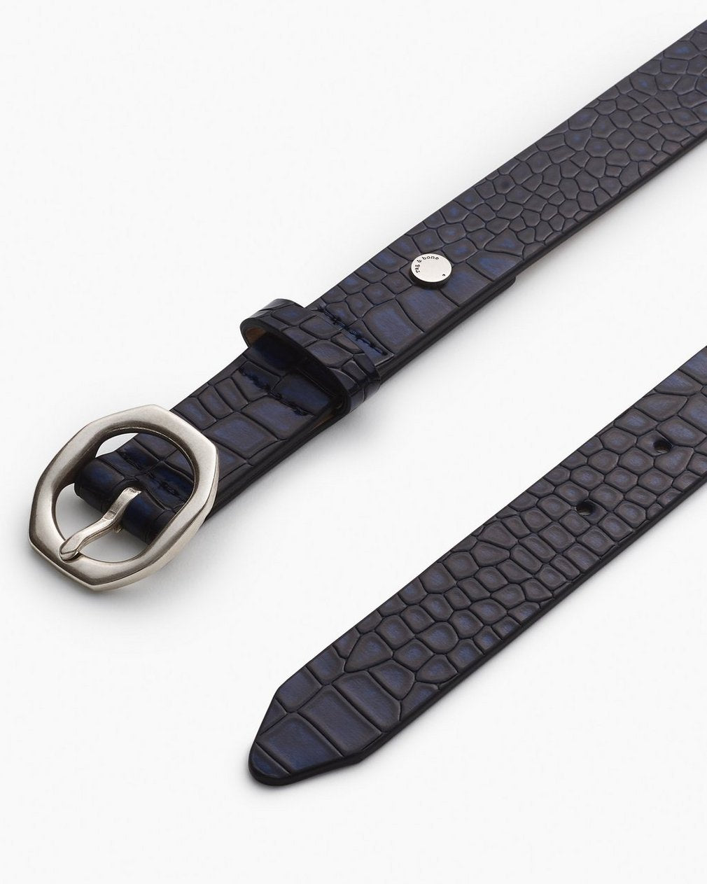 Small Audrey Leather Belt - Indigo Croc