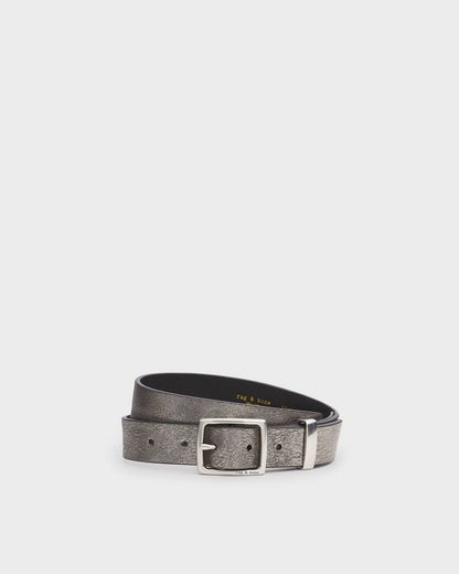 X Boyfriend Metallic Leather Belt - Gunmetal