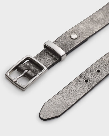 X Boyfriend Metallic Leather Belt - Gunmetal