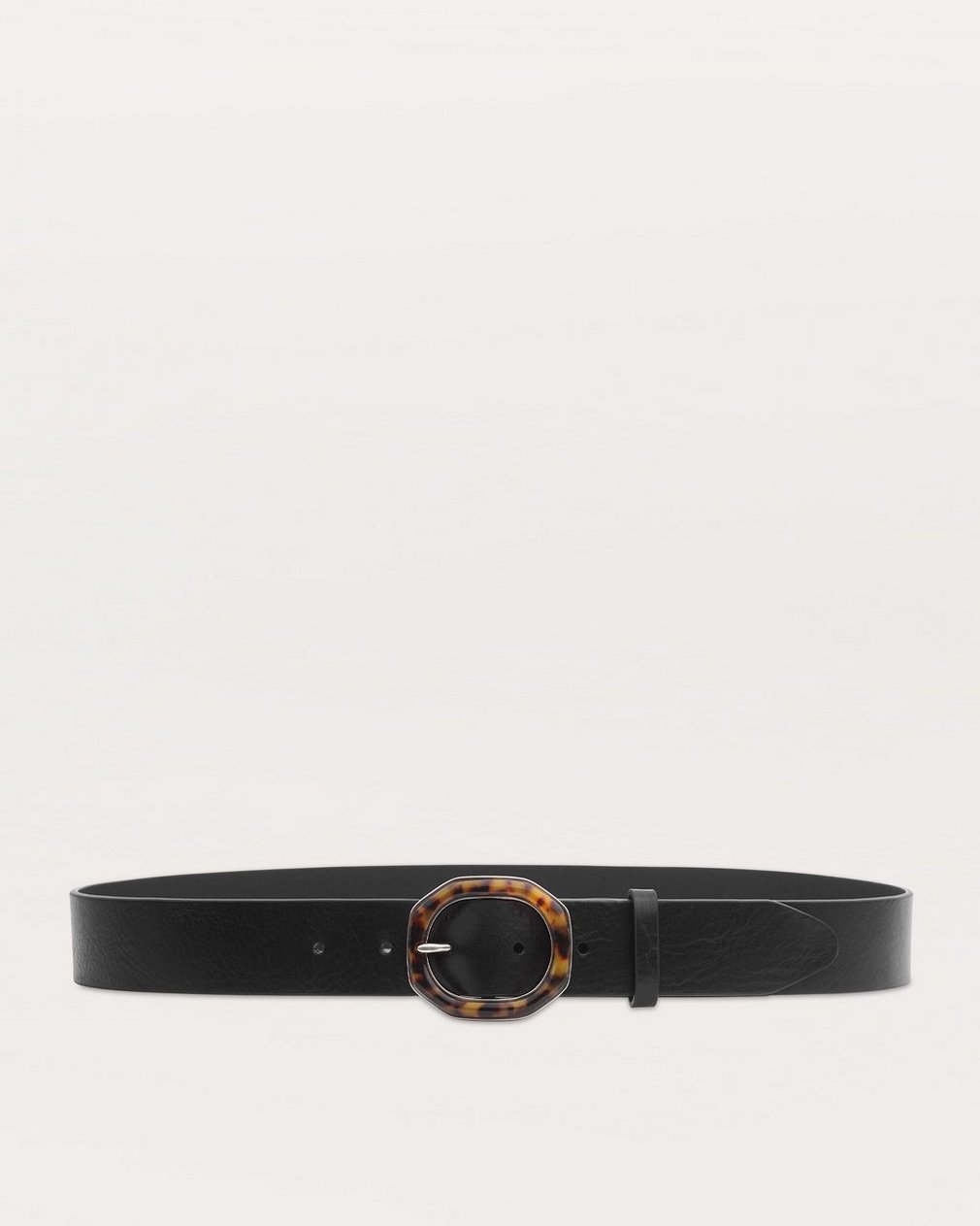Audrey Tortoiseshell-Buckle Leather Belt - Black Tortoise