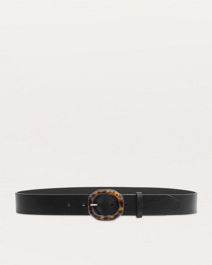 Audrey Tortoiseshell-Buckle Leather Belt - Black Tortoise