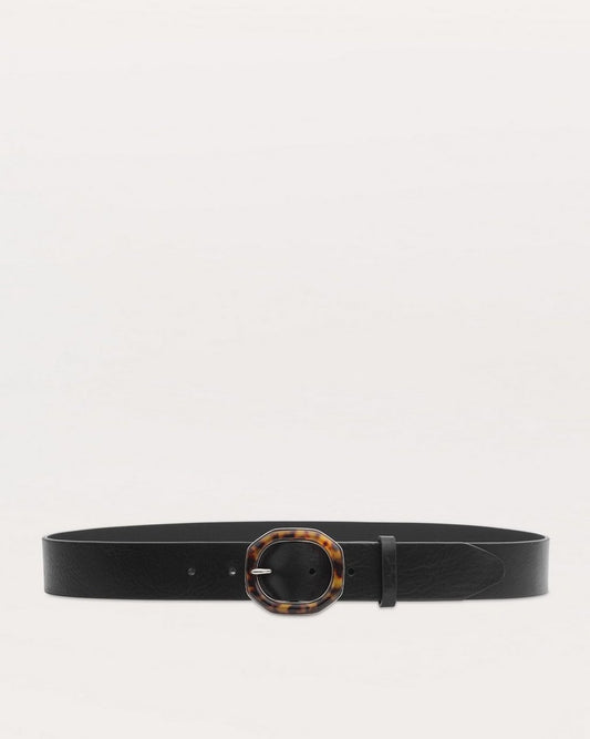 Audrey Tortoiseshell-Buckle Leather Belt - Black Tortoise